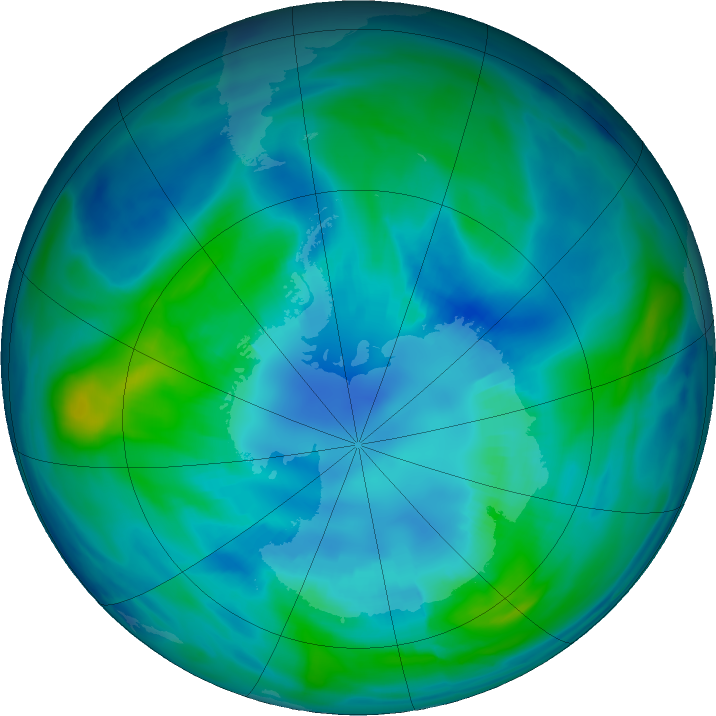 Antarctic ozone map for 13 April 2017